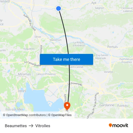 Beaumettes to Vitrolles map