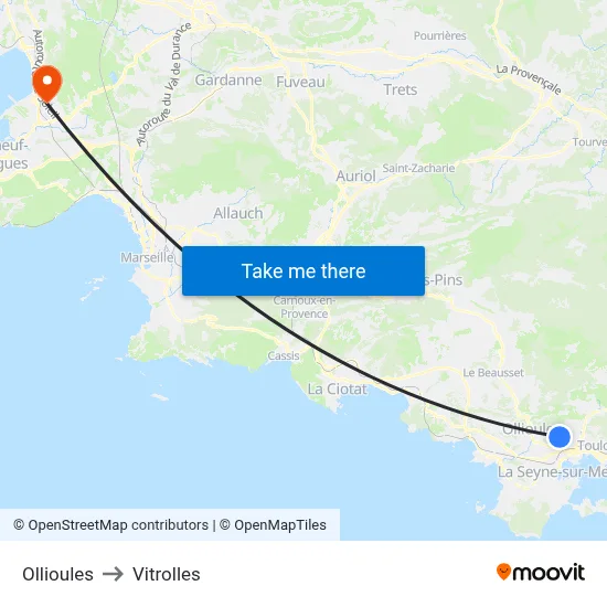 Ollioules to Vitrolles map