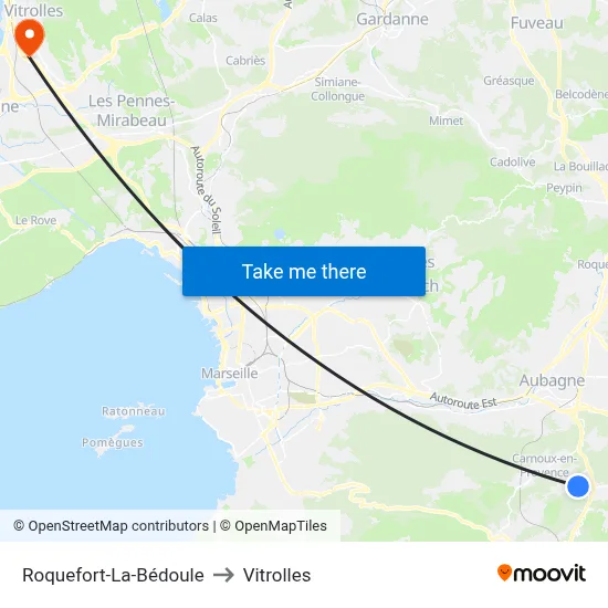 Roquefort-La-Bédoule to Vitrolles map