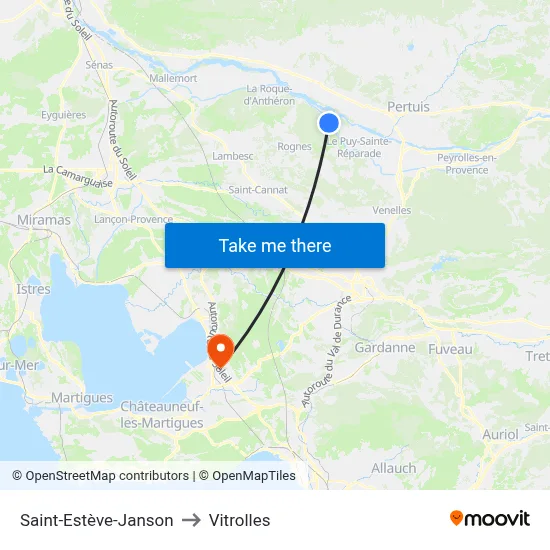 Saint-Estève-Janson to Vitrolles map