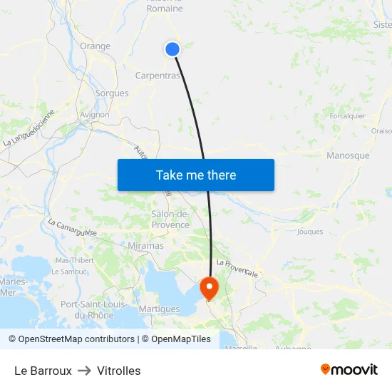 Le Barroux to Vitrolles map