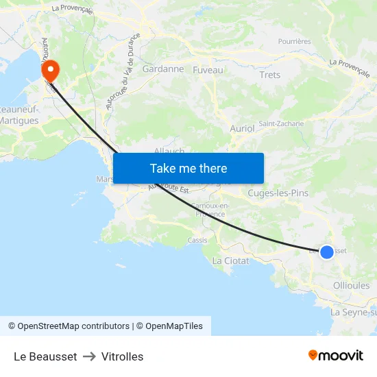 Le Beausset to Vitrolles map