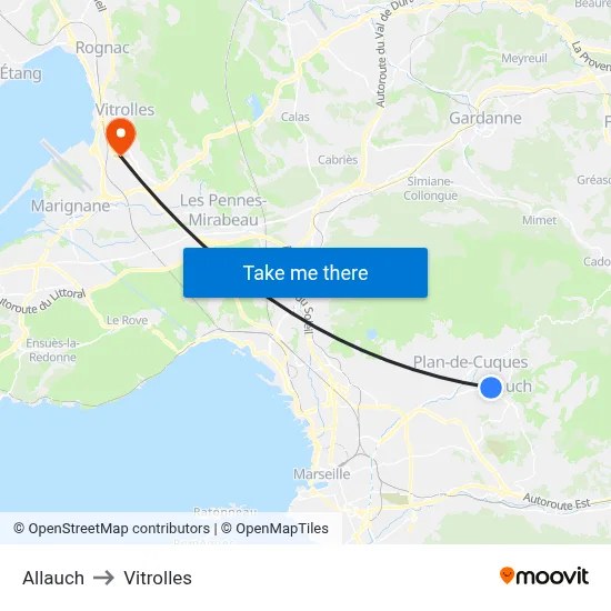 Allauch to Vitrolles map