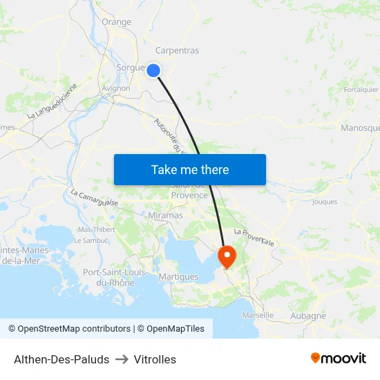 Althen-Des-Paluds to Vitrolles map