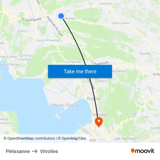 Pélissanne to Vitrolles map