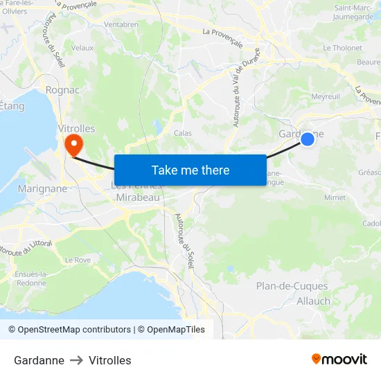 Gardanne to Vitrolles map