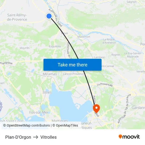 Plan-D'Orgon to Vitrolles map