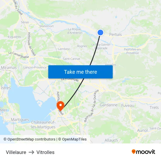 Villelaure to Vitrolles map