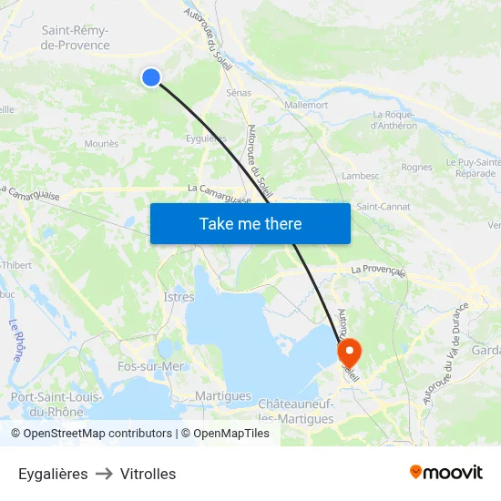 Eygalières to Vitrolles map