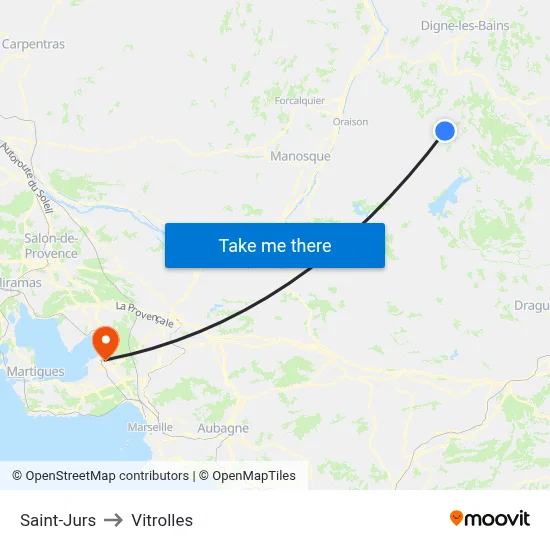 Saint-Jurs to Vitrolles map