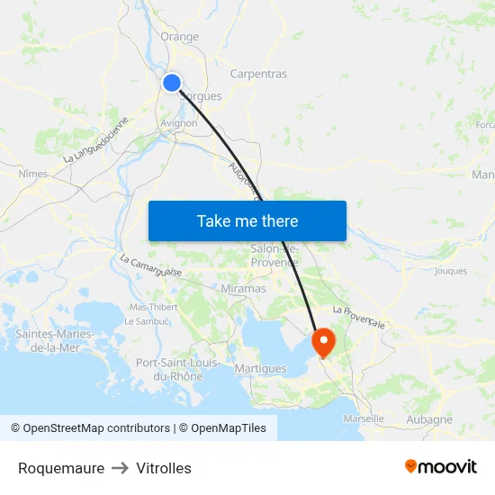 Roquemaure to Vitrolles map