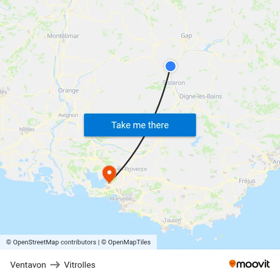 Ventavon to Vitrolles map