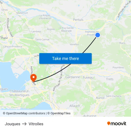 Jouques to Vitrolles map