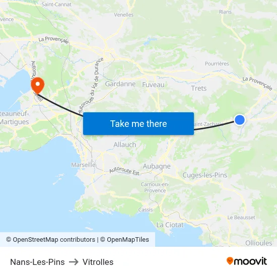 Nans-Les-Pins to Vitrolles map