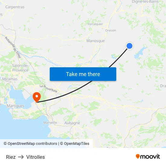 Riez to Vitrolles map