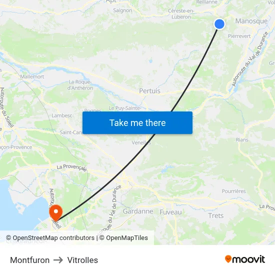 Montfuron to Vitrolles map