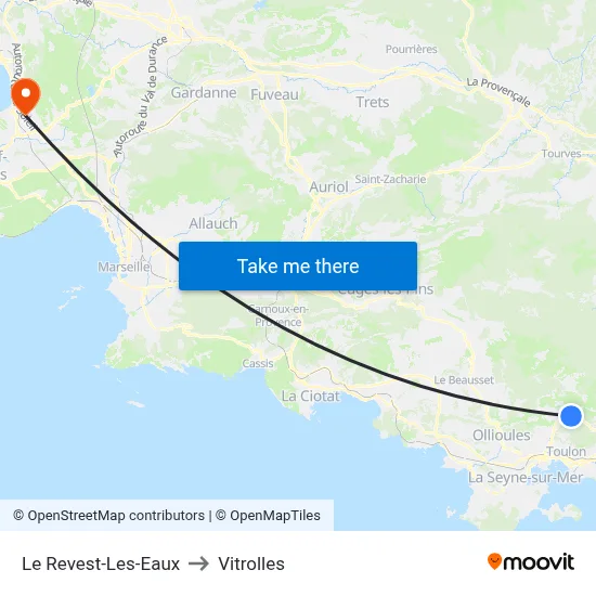 Le Revest-Les-Eaux to Vitrolles map