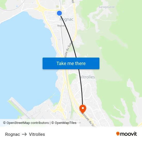 Rognac to Vitrolles map
