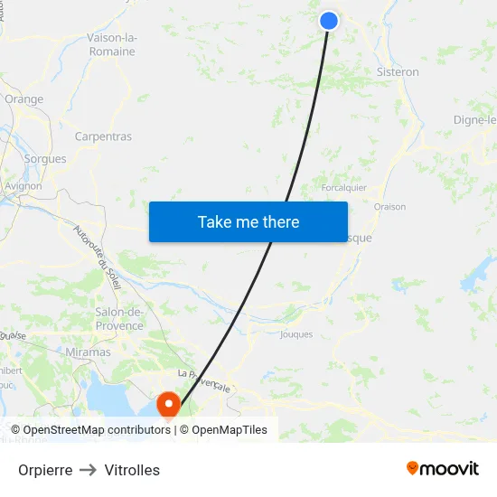 Orpierre to Vitrolles map