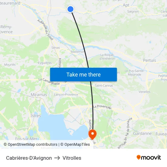 Cabrières-D'Avignon to Vitrolles map