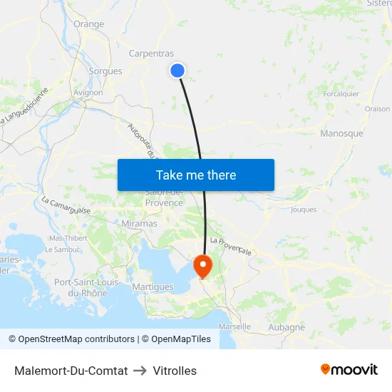 Malemort-Du-Comtat to Vitrolles map
