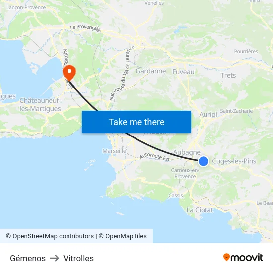 Gémenos to Vitrolles map
