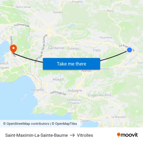 Saint-Maximin-La-Sainte-Baume to Vitrolles map