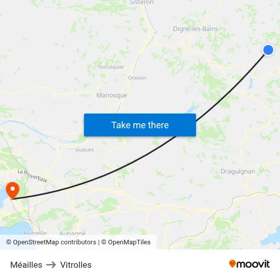 Méailles to Vitrolles map