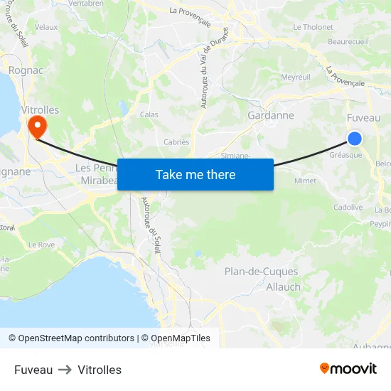 Fuveau to Vitrolles map