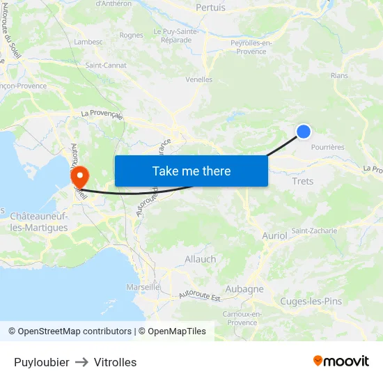 Puyloubier to Vitrolles map
