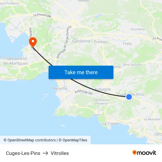 Cuges-Les-Pins to Vitrolles map