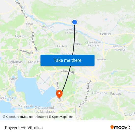 Puyvert to Vitrolles map