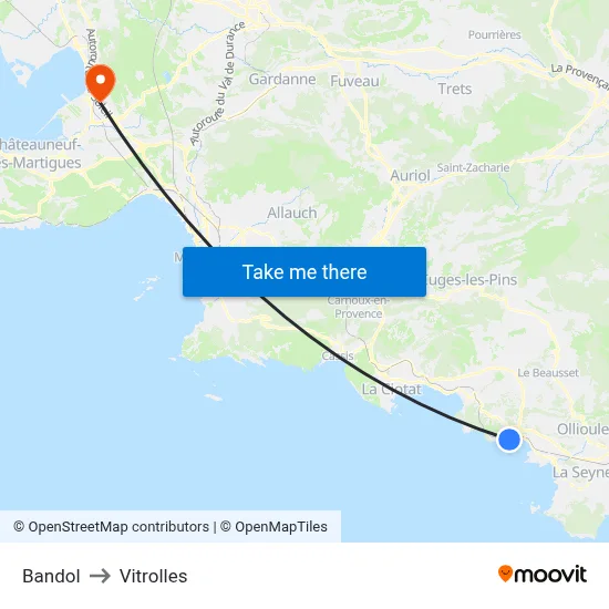Bandol to Vitrolles map