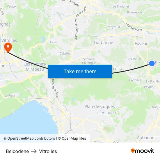 Belcodène to Vitrolles map