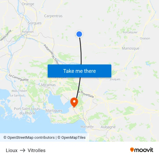 Lioux to Vitrolles map
