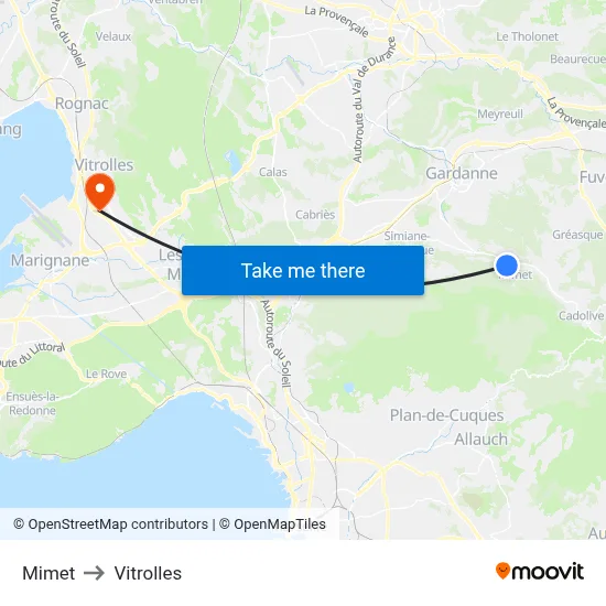 Mimet to Vitrolles map