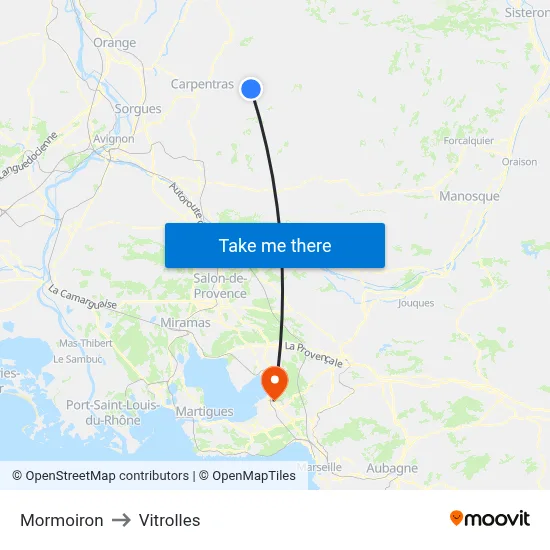 Mormoiron to Vitrolles map