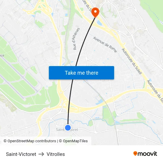 Saint-Victoret to Vitrolles map