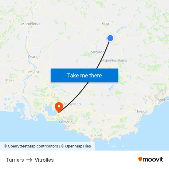 Turriers to Vitrolles map