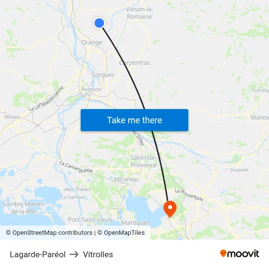 Lagarde-Paréol to Vitrolles map
