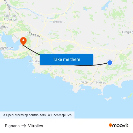 Pignans to Vitrolles map