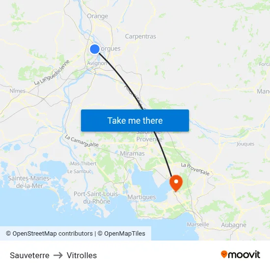 Sauveterre to Vitrolles map