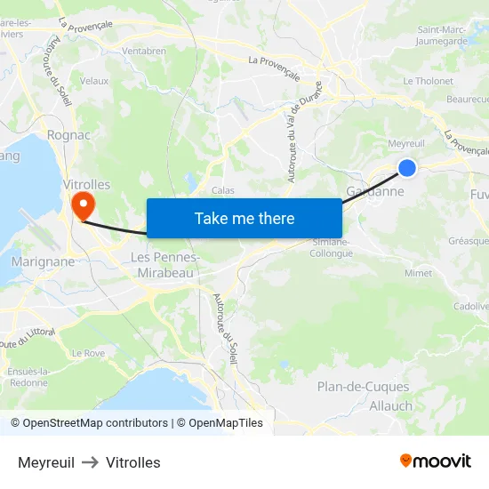Meyreuil to Vitrolles map
