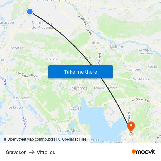 Graveson to Vitrolles map