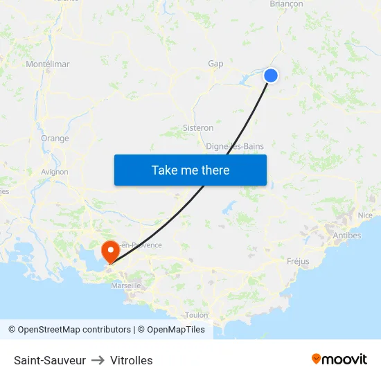 Saint-Sauveur to Vitrolles map