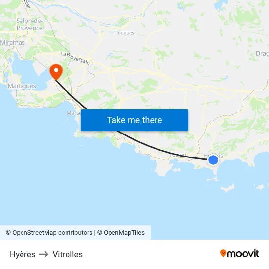 Hyères to Vitrolles map