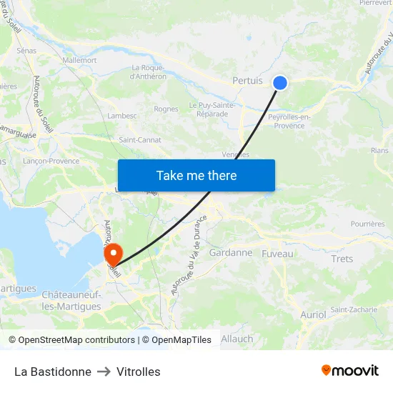 La Bastidonne to Vitrolles map