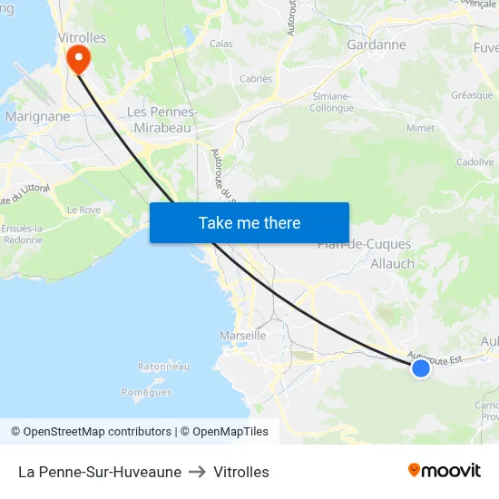 La Penne-Sur-Huveaune to Vitrolles map
