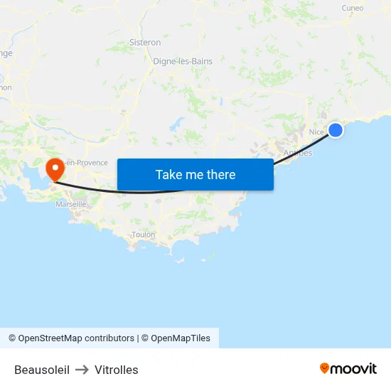 Beausoleil to Vitrolles map