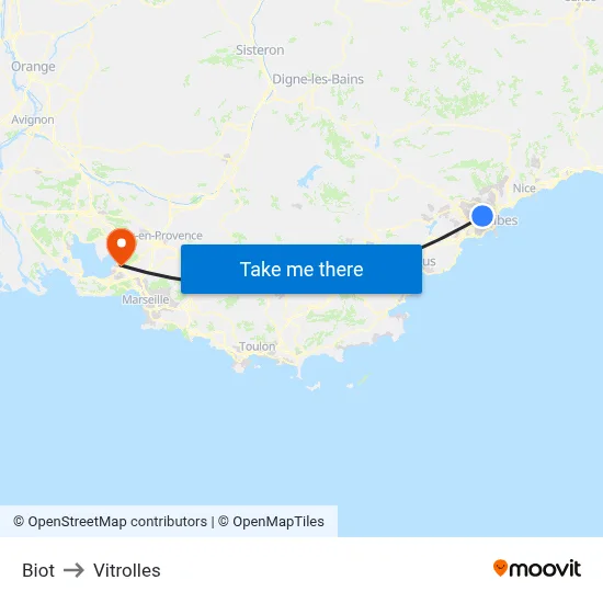 Biot to Vitrolles map